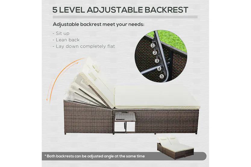 Outsunny 2 Seater Rattan Day Bed with Retractable Tray | Cream White Outsunny 2 Seater Rattan Day Bed with Retractable Tray | Cream White