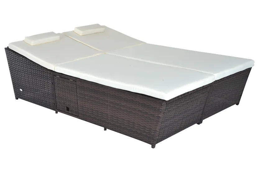 Outsunny 2 Seater Rattan Day Bed with Retractable Tray | Cream White Outsunny 2 Seater Rattan Day Bed with Retractable Tray | Cream White