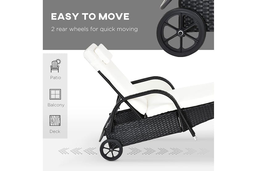 Outsunny Rattan Patio Lounge Chair Set with Cushion | Black/Cream White | 3 Pieces Outsunny Rattan Patio Lounge Chair Set with Cushion | Black/Cream White | 3 Pieces