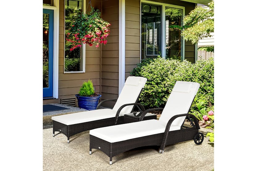 Outsunny Rattan Patio Lounge Chair Set with Cushion | Brown/Cream White | 3 Pieces Outsunny Rattan Patio Lounge Chair Set with Cushion | Brown/Cream White | 3 Pieces