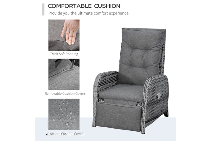 Outsunny Patio Rattan Wicker Chaise Lounge Sofa Set with Cushion | 3 Piece Outsunny Patio Rattan Wicker Chaise Lounge Sofa Set with Cushion | 3 Piece