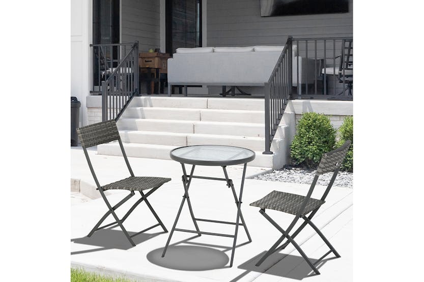 Outsunny Patio Wicker Bistro Set Table and Chair Set | Grey | 3 Pieces Outsunny Patio Wicker Bistro Set Table and Chair Set | Grey | 3 Pieces