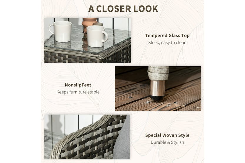 Outsunny Rattan Seating Set 2 Armchairs & Table with Cushions | 3 Pieces | Grey Outsunny Rattan Seating Set 2 Armchairs & Table with Cushions | 3 Pieces | Grey