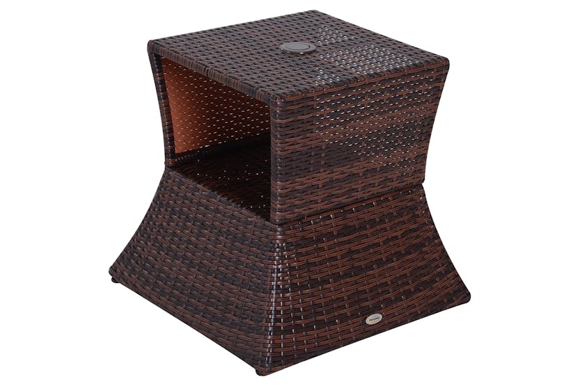 Outsunny Outdoor Patio Rattan Wicker Coffee Table with Umbrella Hole | Brown Outsunny Outdoor Patio Rattan Wicker Coffee Table with Umbrella Hole | Brown