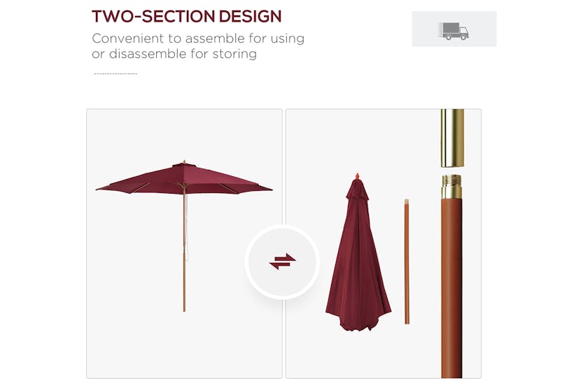 Outsunny 3m Sun Shade Patio Outdoor Umbrella | Wine Red Outsunny 3m Sun Shade Patio Outdoor Umbrella | Wine Red