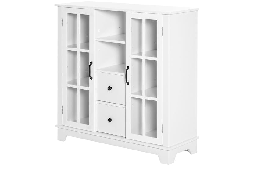 Homcom 2 Glass Doors Kitchen Cabinet | Storage | White Homcom 2 Glass Doors Kitchen Cabinet | Storage | White