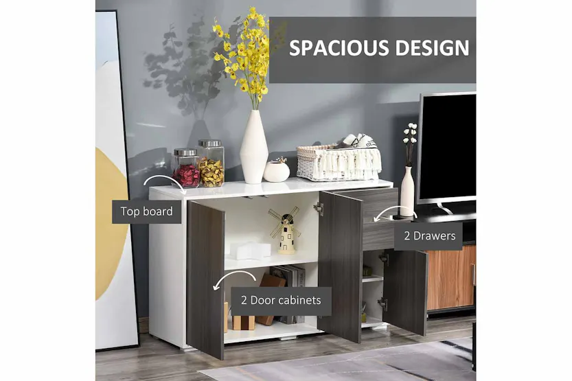 Homcom Push-Open Doors Cabinet | 2 Drawers | White/Grey Homcom Push-Open Doors Cabinet | 2 Drawers | White/Grey