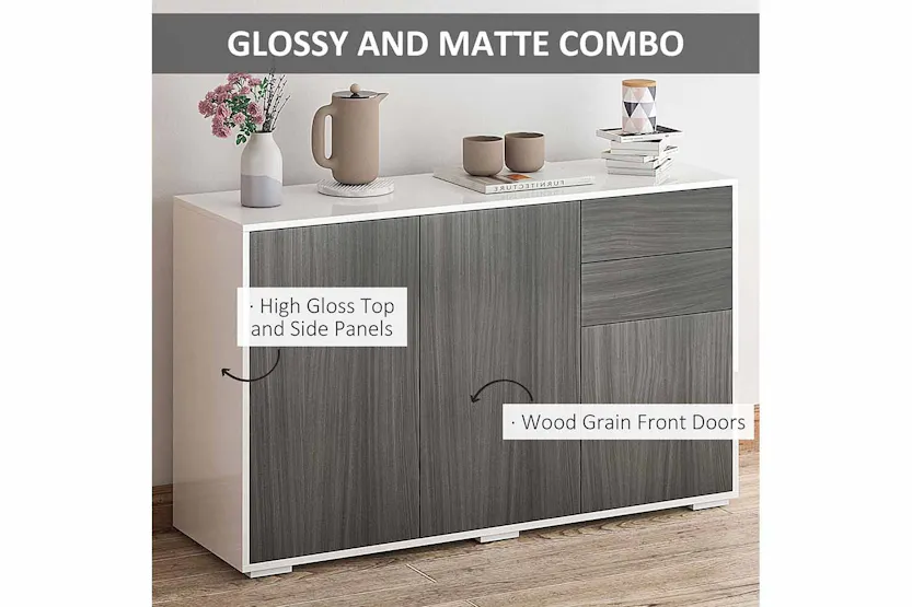 Homcom Push-Open Doors Cabinet | 2 Drawers | White/Grey Homcom Push-Open Doors Cabinet | 2 Drawers | White/Grey