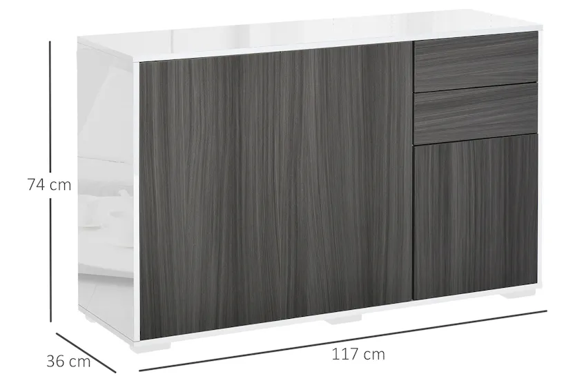 Homcom Push-Open Doors Cabinet | 2 Drawers | White/Grey Homcom Push-Open Doors Cabinet | 2 Drawers | White/Grey