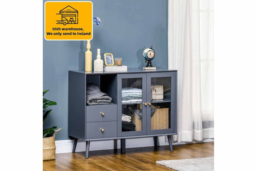 Homcom 2 Glass Doors Sideboard | Storage | Grey Homcom 2 Glass Doors Sideboard | Storage | Grey