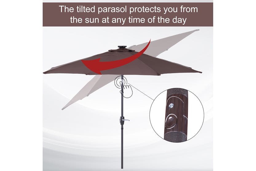 Outsunny 2.7m Solar Outdoor Tilt Sun Umbrella | Brown Outsunny 2.7m Solar Outdoor Tilt Sun Umbrella | Brown