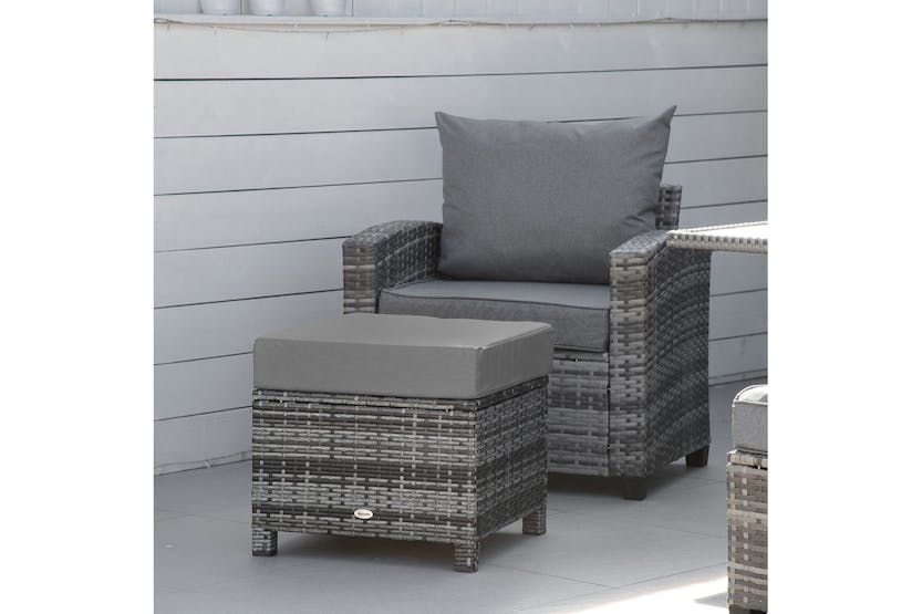 Outsunny Rattan Footstool with Soft Cushion | Grey Outsunny Rattan Footstool with Soft Cushion | Grey