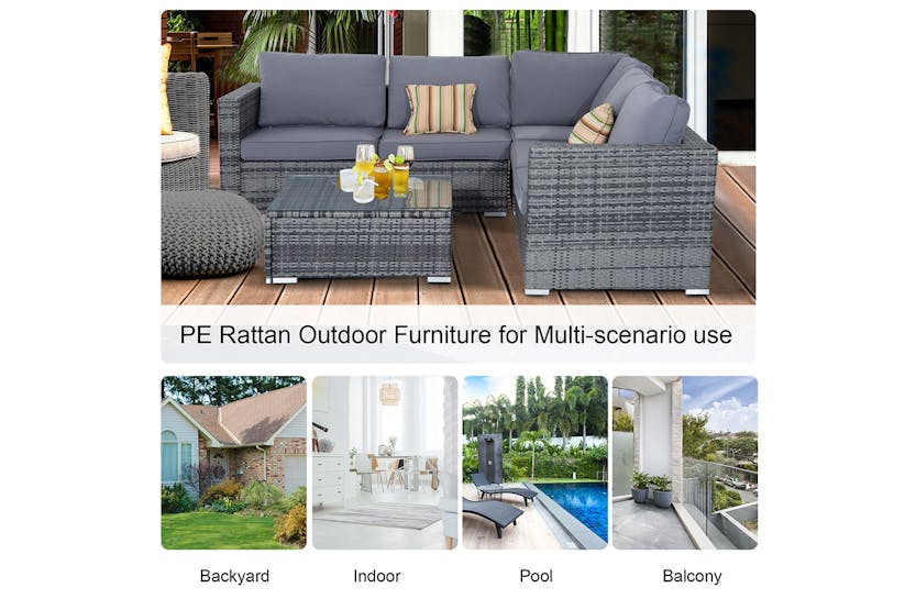 Outsunny Corner Sofas with Coffee Table | Grey Outsunny Corner Sofas with Coffee Table | Grey