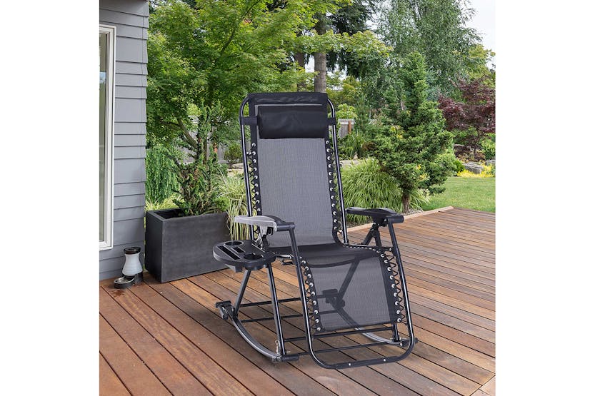 Outsunny Outdoor Folding Rocking Chair | Black Outsunny Outdoor Folding Rocking Chair | Black