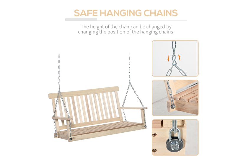 Outsunny Outdoor 2 Seater Wooden Swing Chair with Hanging Chain | Natural Outsunny Outdoor 2 Seater Wooden Swing Chair with Hanging Chain | Natural