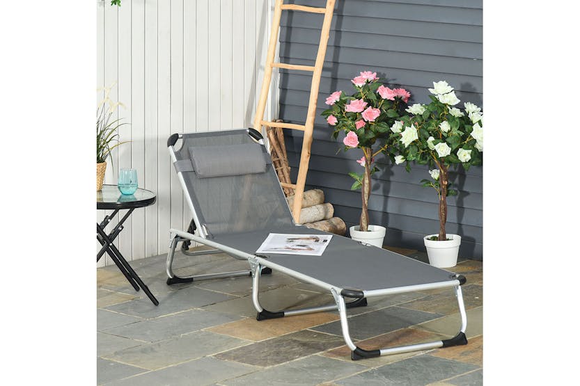 Outsunny Folding Outdoor Reclining Sun Lounger Chair | Dark Grey Outsunny Folding Outdoor Reclining Sun Lounger Chair | Dark Grey