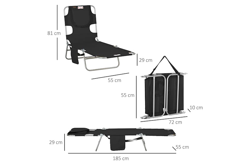 Outsunny Foldable Sun Lounger | Black Outsunny Foldable Sun Lounger | Black