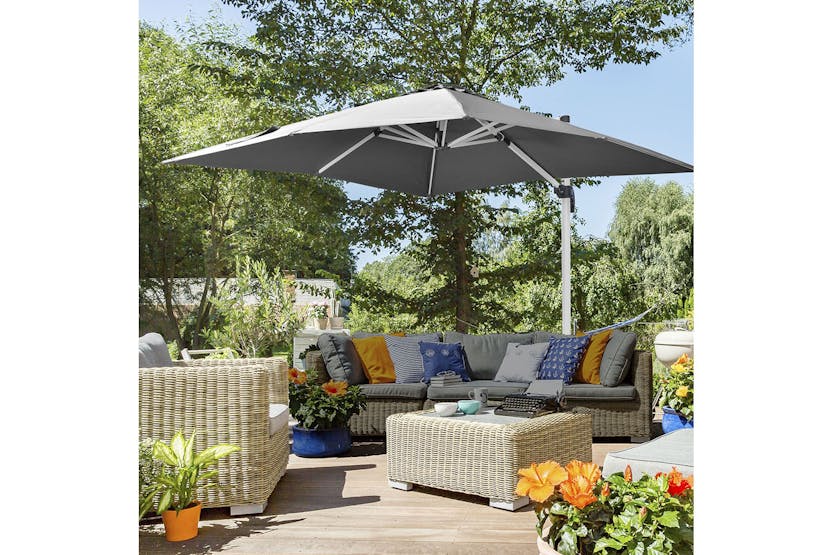 Outsunny 3m Square Parasol with Cross Base | Grey Outsunny 3m Square Parasol with Cross Base | Grey