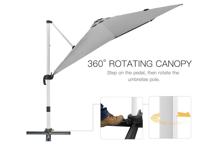 Outsunny 3m Square Parasol with Cross Base | Grey Outsunny 3m Square Parasol with Cross Base | Grey