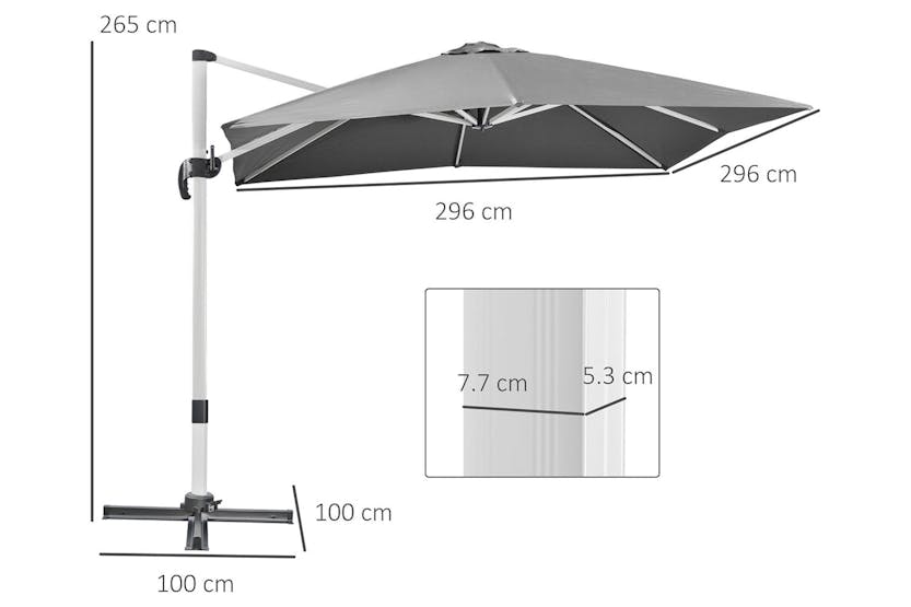 Outsunny 3m Square Parasol with Cross Base | Grey Outsunny 3m Square Parasol with Cross Base | Grey