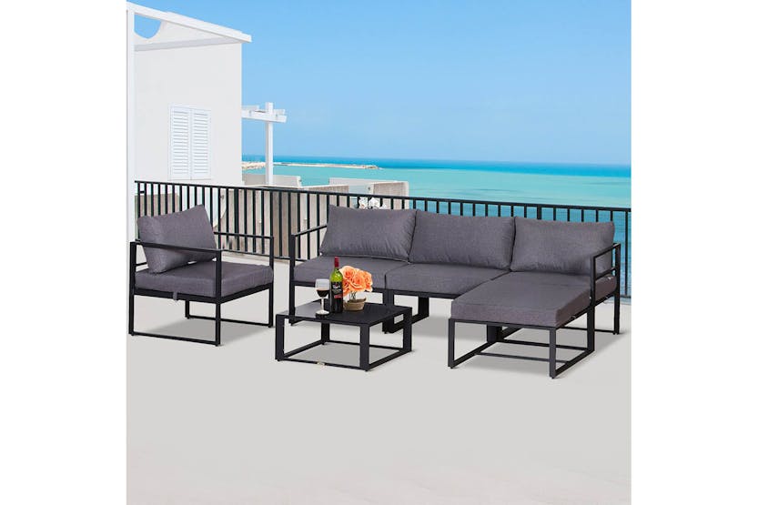 Outsunny Sectional Sofa Set with Cushions & Coffee Table | Grey | 6 Piece Outsunny Sectional Sofa Set with Cushions & Coffee Table | Grey | 6 Piece