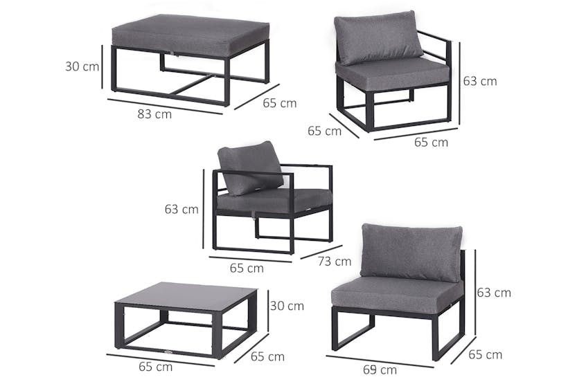 Outsunny Sectional Sofa Set with Cushions & Coffee Table | Grey | 6 Piece Outsunny Sectional Sofa Set with Cushions & Coffee Table | Grey | 6 Piece