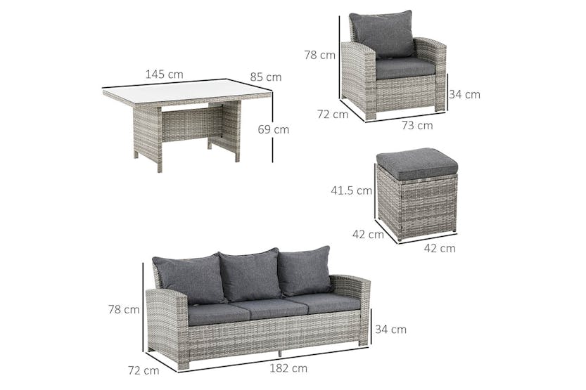 Outsunny Rattan Sofa Set | Grey | Set of 6 Outsunny Rattan Sofa Set | Grey | Set of 6