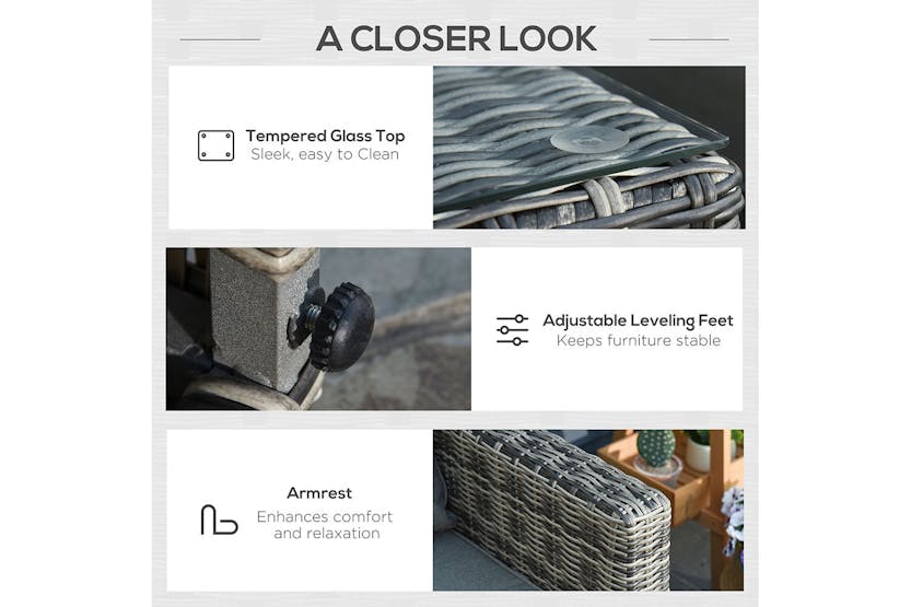 Outsunny Rattan Garden Sofa Set with Glass Top Table | 5 Pieces | Grey Outsunny Rattan Garden Sofa Set with Glass Top Table | 5 Pieces | Grey