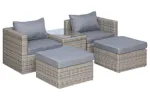 Outsunny Rattan Garden Sofa Set with Glass Top Table | 5 Pieces | Grey Outsunny Rattan Garden Sofa Set with Glass Top Table | 5 Pieces | Grey