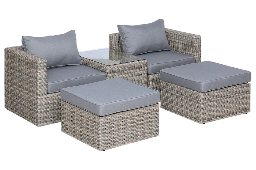 Outsunny Rattan Garden Sofa Set with Glass Top Table | 5 Pieces | Grey Outsunny Rattan Garden Sofa Set with Glass Top Table | 5 Pieces | Grey