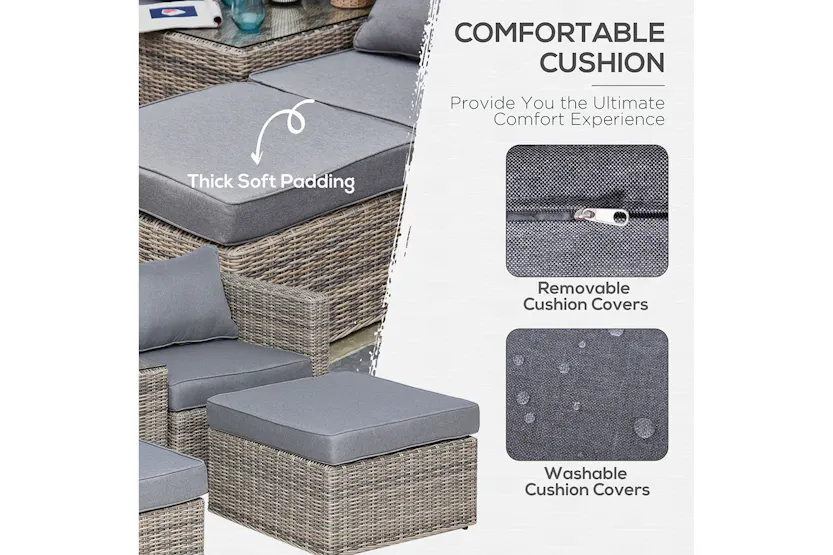 Outsunny Rattan Garden Sofa Set with Glass Top Table | 5 Pieces | Grey Outsunny Rattan Garden Sofa Set with Glass Top Table | 5 Pieces | Grey