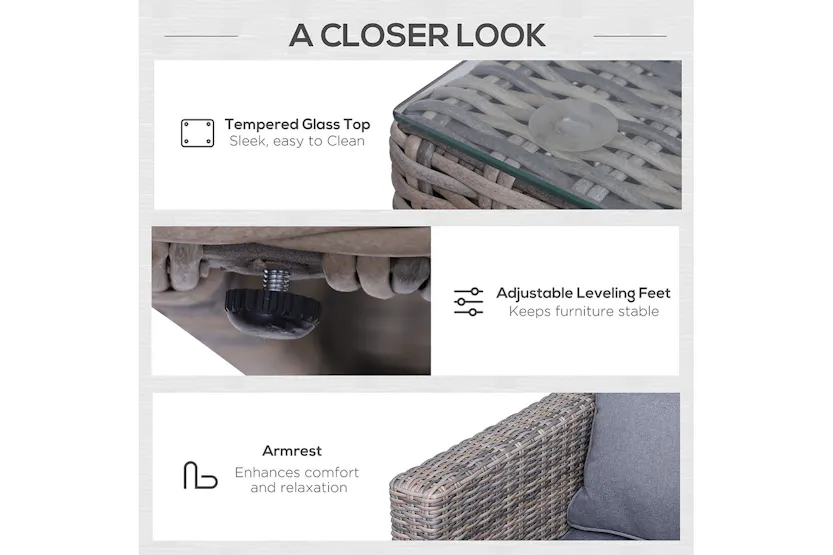 Outsunny Rattan Garden Sofa Set with Glass Top Table | 5 Pieces | Grey Outsunny Rattan Garden Sofa Set with Glass Top Table | 5 Pieces | Grey