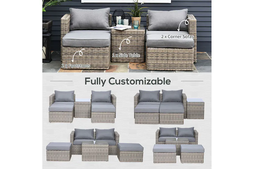 Outsunny Rattan Garden Sofa Set with Glass Top Table | 5 Pieces | Grey Outsunny Rattan Garden Sofa Set with Glass Top Table | 5 Pieces | Grey
