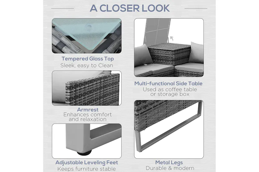 Outsunny Garden Rattan Sofa and Furniture Set | Mixed Grey Outsunny Garden Rattan Sofa and Furniture Set | Mixed Grey