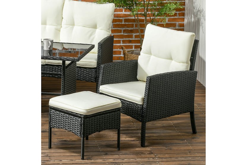 Outsunny 5 Seater Rattan Garden Furniture Set | Black/White | 6 Pieces Outsunny 5 Seater Rattan Garden Furniture Set | Black/White | 6 Pieces