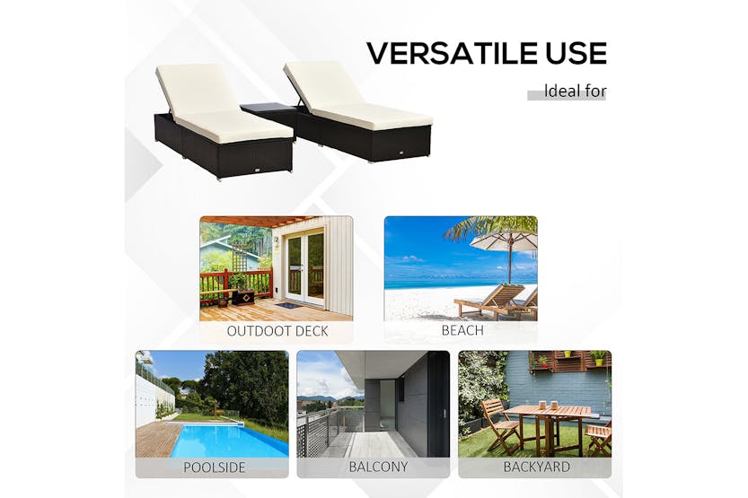 Outsunny Rattan Sun Lounger Set | Dark Coffee | 3 Pieces Outsunny Rattan Sun Lounger Set | Dark Coffee | 3 Pieces