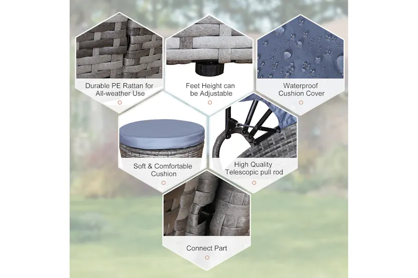 Outsunny 6 Seater Rattan Sun Bed Furniture Set | Grey/Blue | 5 Pieces Outsunny 6 Seater Rattan Sun Bed Furniture Set | Grey/Blue | 5 Pieces