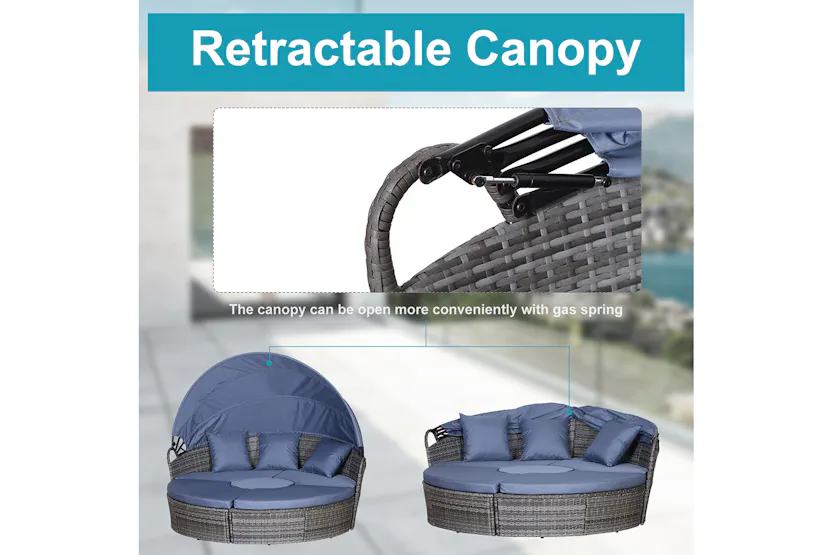 Outsunny 6 Seater Rattan Sun Bed Furniture Set | Grey/Blue | 5 Pieces Outsunny 6 Seater Rattan Sun Bed Furniture Set | Grey/Blue | 5 Pieces