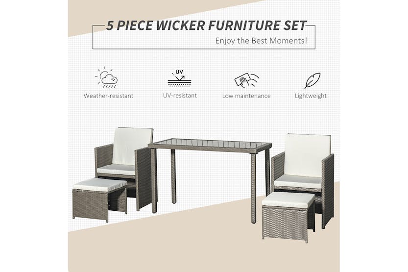 Outsunny 4 Seater Rattan Garden Furniture Set | Grey/Cream White Outsunny 4 Seater Rattan Garden Furniture Set | Grey/Cream White