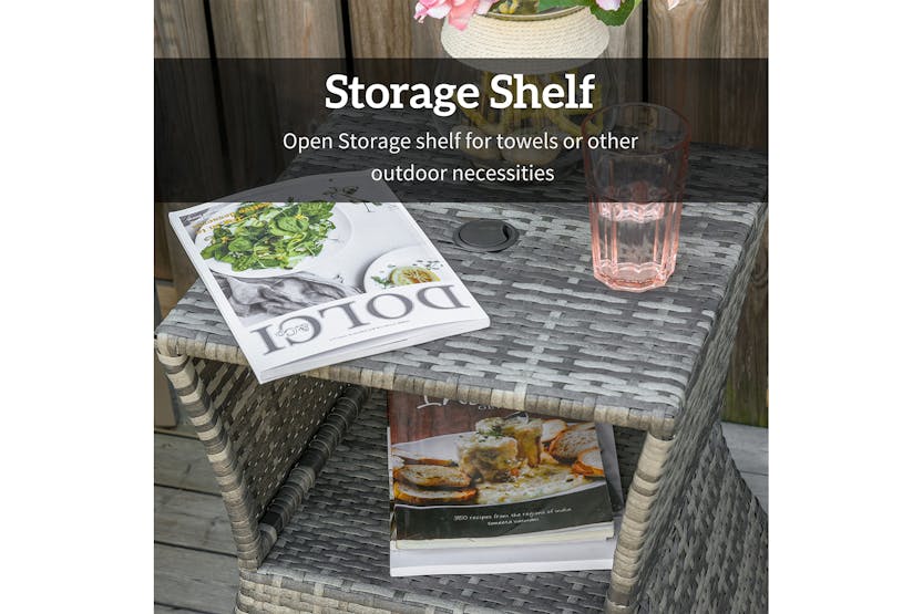 Outsunny Rattan Bistro Side Table with Umbrella Hole | Mixed Grey Outsunny Rattan Bistro Side Table with Umbrella Hole | Mixed Grey