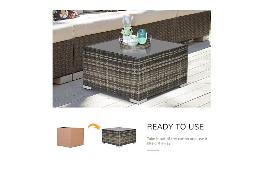Outsunny Wicker Coffee Table with Glass Top | Deep Grey Outsunny Wicker Coffee Table with Glass Top | Deep Grey