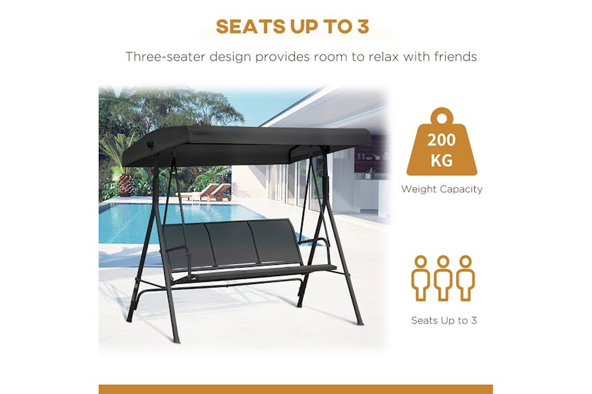 Outsunny 3 Seater Wing Chair with Canopy | Black Outsunny 3 Seater Wing Chair with Canopy | Black