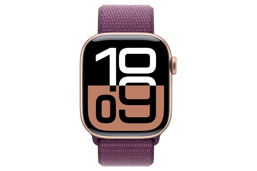 Apple Watch Series 10 GPS + Cellular | 42mm | Rose Gold Aluminium Case with Plum Sport Loop Apple Watch Series 10 GPS + Cellular | 42mm | Rose Gold Aluminium Case with Plum Sport Loop