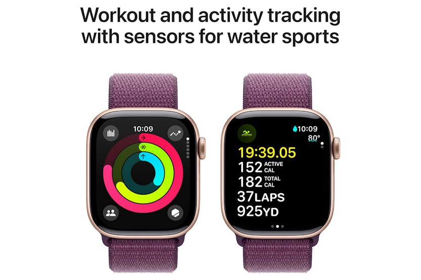 Apple Watch Series 10 GPS + Cellular | 42mm | Rose Gold Aluminium Case with Plum Sport Loop Apple Watch Series 10 GPS + Cellular | 42mm | Rose Gold Aluminium Case with Plum Sport Loop