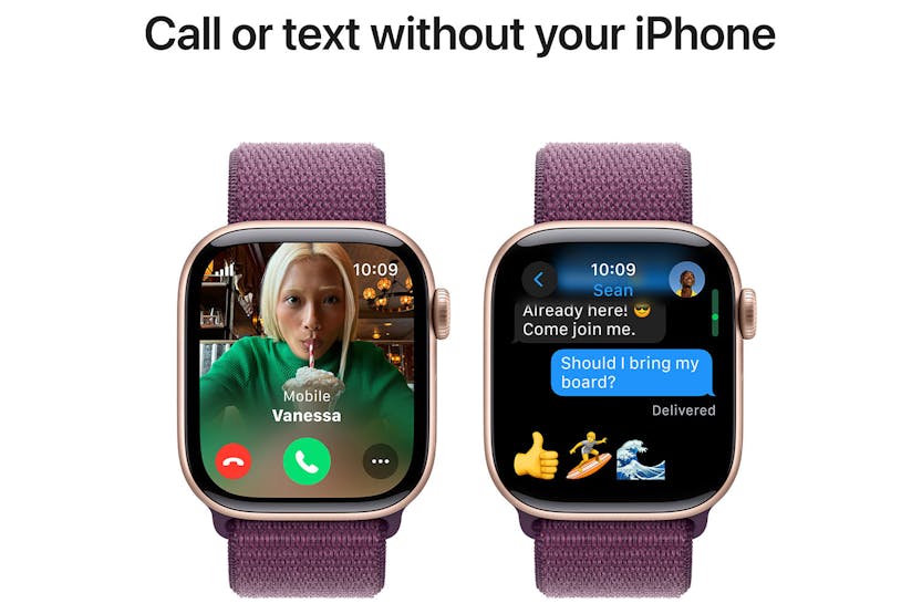 Apple Watch Series 10 GPS + Cellular | 42mm | Rose Gold Aluminium Case with Plum Sport Loop Apple Watch Series 10 GPS + Cellular | 42mm | Rose Gold Aluminium Case with Plum Sport Loop