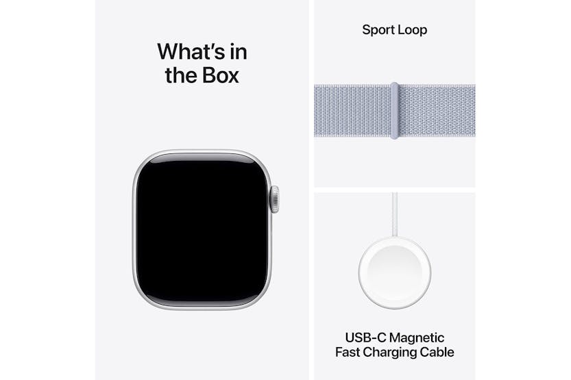 Apple Watch Series 10 GPS + Cellular | 42mm | Silver Aluminium Case with Blue Cloud Sport Loop Apple Watch Series 10 GPS + Cellular | 42mm | Silver Aluminium Case with Blue Cloud Sport Loop