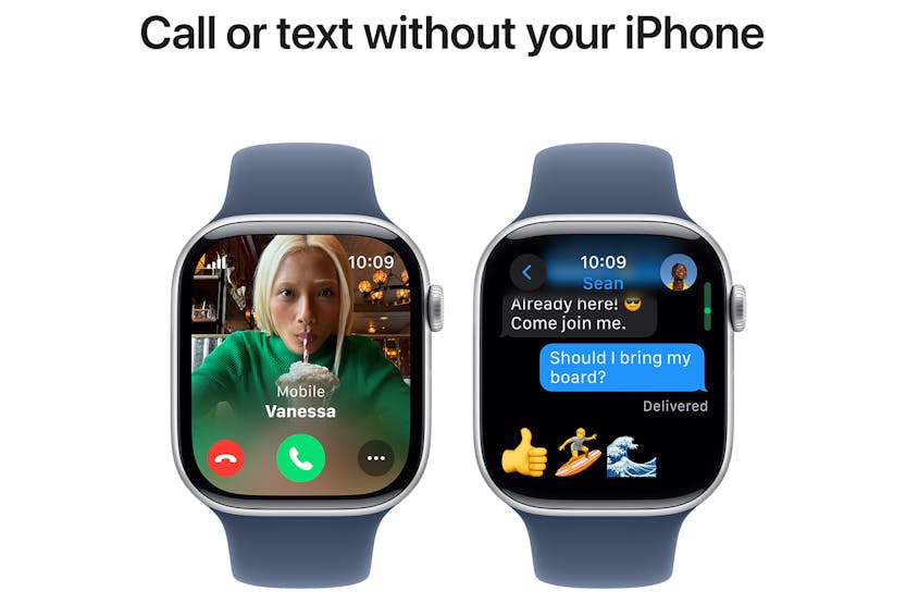 Apple Watch Series 10 GPS + Cellular | 46mm | Silver Aluminium Case with Denim Sport Band S/M Apple Watch Series 10 GPS + Cellular | 46mm | Silver Aluminium Case with Denim Sport Band S/M