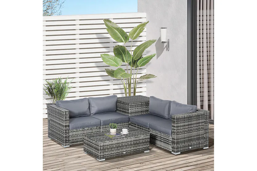 Outsunny Rattan Corner Sofa Set | Grey Outsunny Rattan Corner Sofa Set | Grey