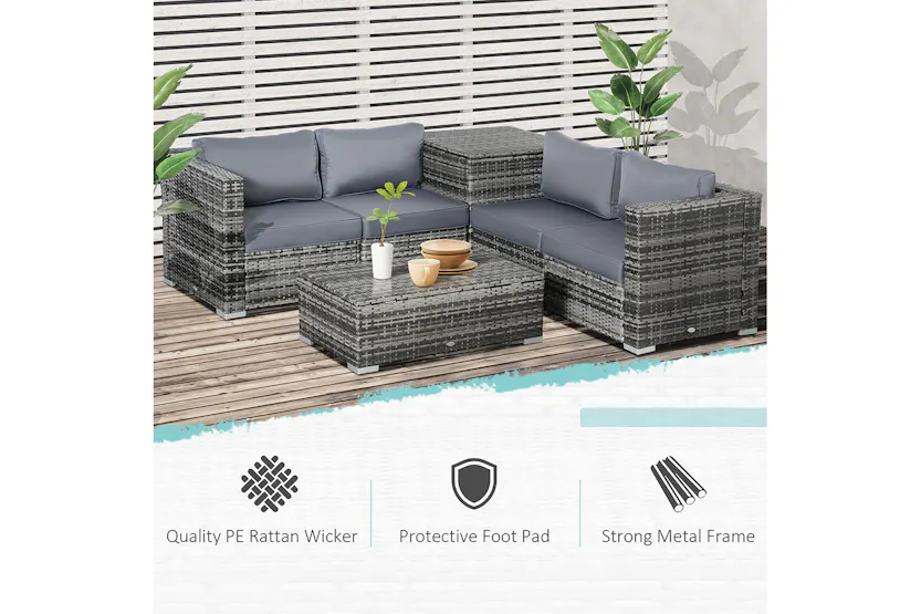 Outsunny Rattan Corner Sofa Set | Grey Outsunny Rattan Corner Sofa Set | Grey