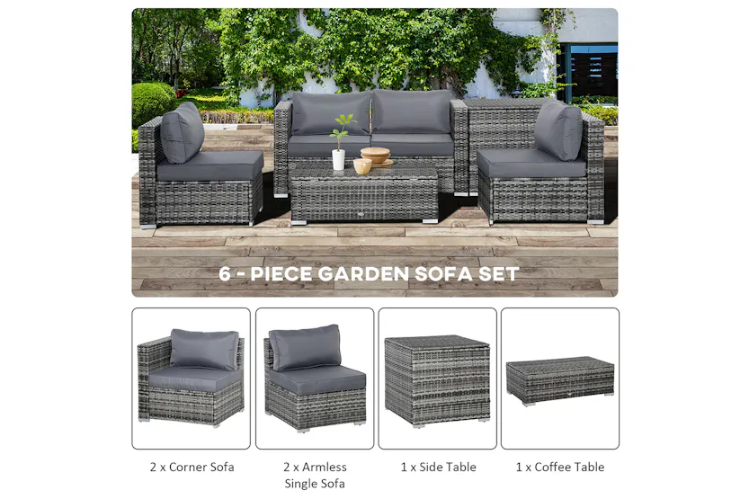 Outsunny Rattan Corner Sofa Set | Grey Outsunny Rattan Corner Sofa Set | Grey
